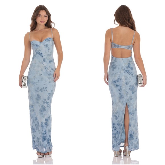 Lucy in the Sky Dresses & Skirts - LUCY IN THE SKY Velvet Floral Maxi Dress In Blue